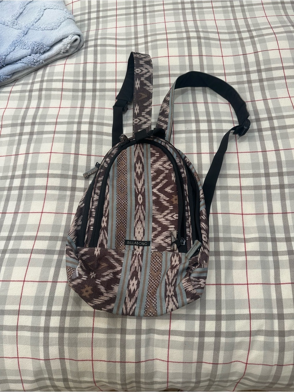 Billabong Brown and Light Blue Striped Tribal Tote